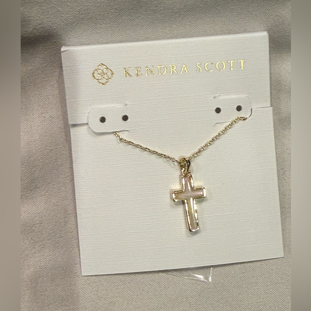 ✝️ Kendra Scott Gold & White Kyocera Opal Cross Necklace